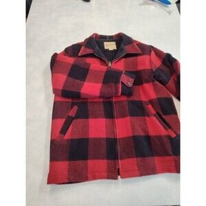Woolrich Wool Red Buffalo Plaid Jacket Fleece Lined Made in USA Full zip Medium